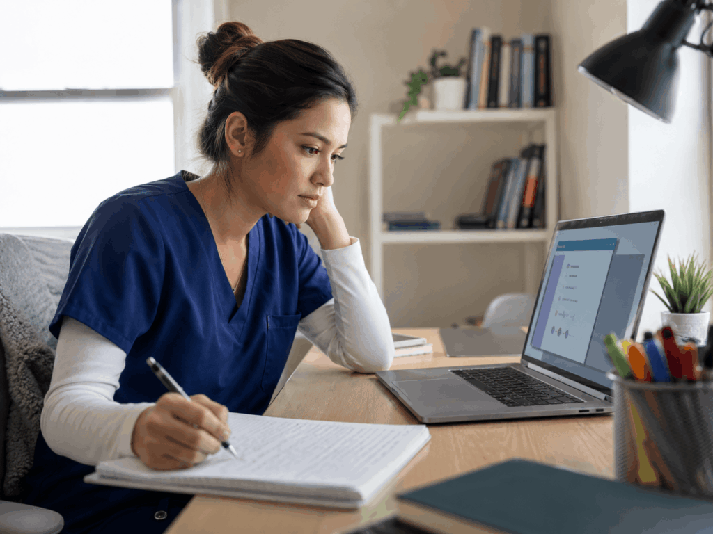 Student doing deep rationale review to correct NCLEX study mistakes in question practice