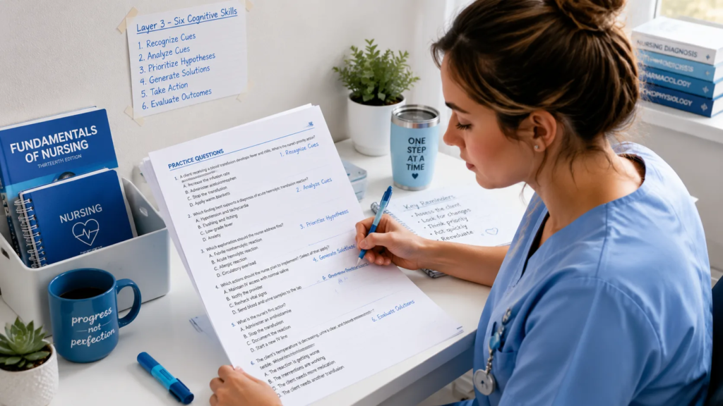 Nursing student labelling practice questions by clinical judgment step during NCLEX review
